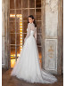 Long Sleeves Ivory Lace Tulle Anniversary Wedding Dress